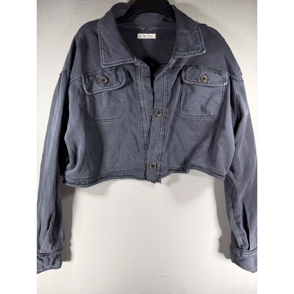 Free People We The Free Cropped Raw Hem Jacket Charcoal Grey Small